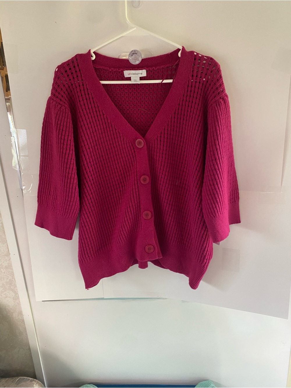 Liz Claiborne Fuchsia Knit Button-Front Sweater